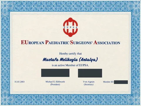EUPSA üyelik belgesi