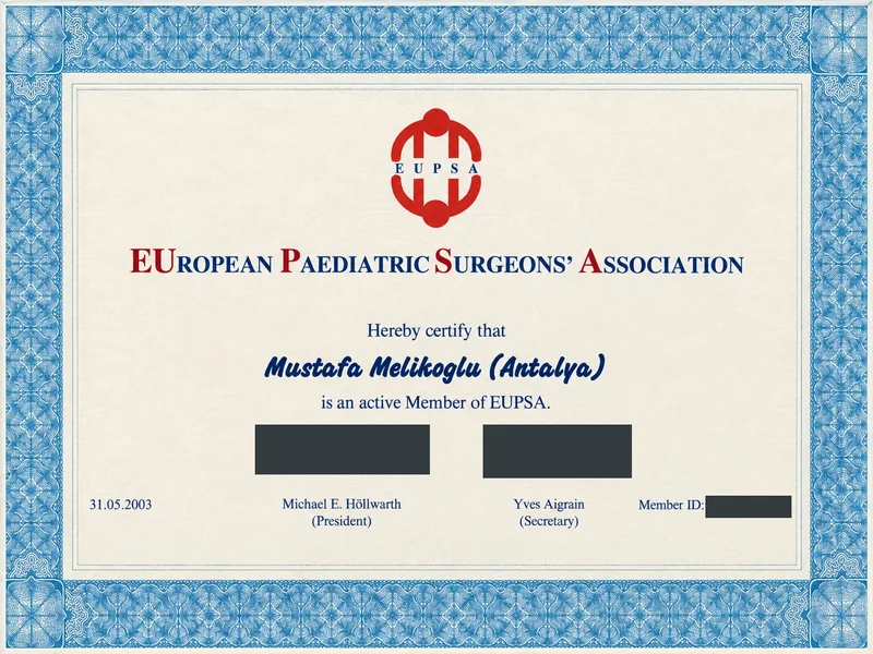 EUPSA üyelik belgesi